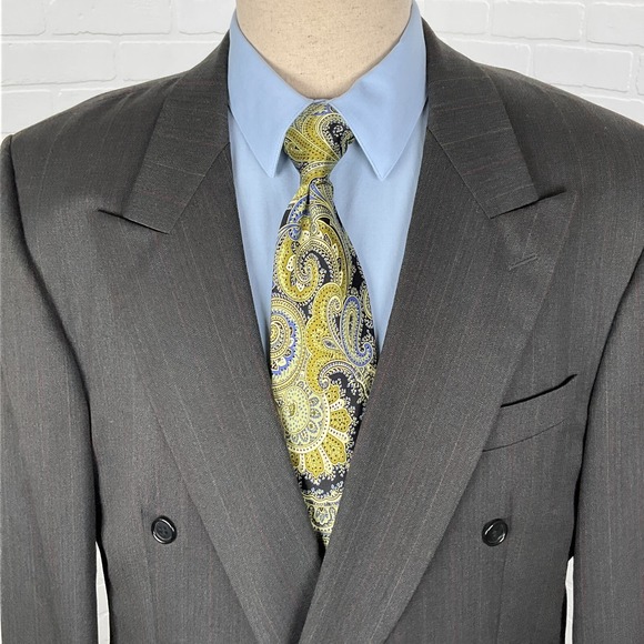 Christian St John Ltd Blazer Men 44L Gray Red Pinstripe Double Breasted Jacket - Picture 1 of 15